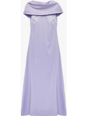 Koton Düz Kesim Kısa Kollu Kayık Yaka Uzun Saten Abiye Elbise