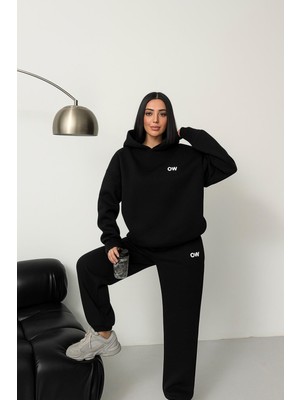 Moda Paketi Oversize Nakış Detaylı 3 Iplik Şardonlu Eşofman Takımı