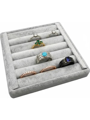 Megass Dekor Süet Kumaş Gri Renk 15 cm / 15 cm Yüzük Sergileme Standı