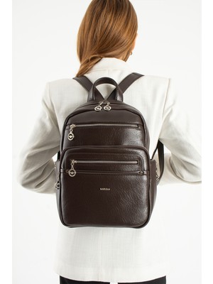 Mega Çanta Kadın Günlük Deri Sırt Çantası Çok Gözlü