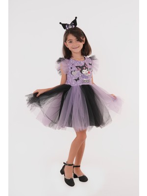 Lunas Tekstil Baskılı Kabarık Tüllü Taçlı Kuromi Elbisesi