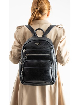 Mega Çanta Yumuşak Deri Kadın Sırt Çantası Çok Gözlü