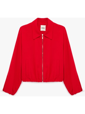 Koton Krep Kumaş Cepli Uzun Kollu Fermuarlı Bomber Ceket