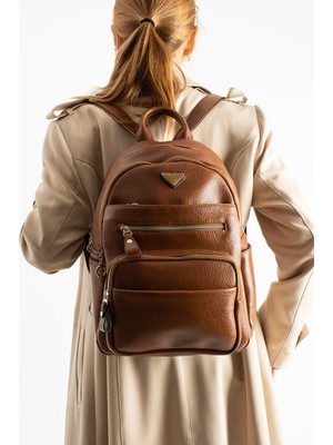 Mega Çanta Yumuşak Deri Kadın Sırt Çantası Çok Gözlü