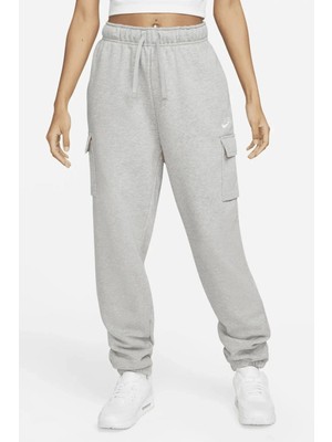 Nike Sportswear Club Fleece Mid Rise Cargo Jogger Overize Kadın Kargo Cepli Büyük Beden Eşofman Atlı Gri