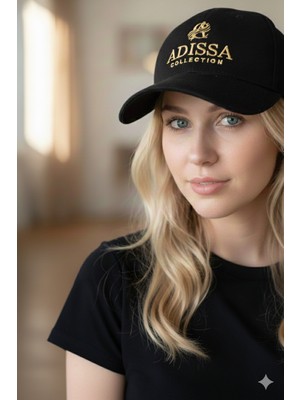 adissa collection Luxury Süet Görünümlü 16/12 Gabardin Unisex Şapka - Altın Nakışlı Siyah Cap | Günlük & Spor