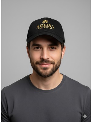 adissa collection Luxury Süet Görünümlü 16/12 Gabardin Unisex Şapka - Altın Nakışlı Siyah Cap | Günlük & Spor