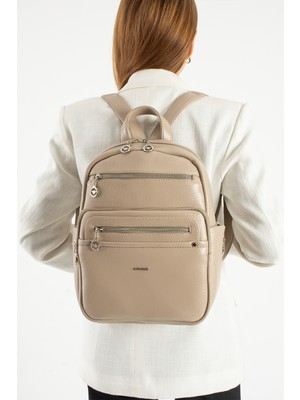 Mega Çanta Kadın Günlük Deri Sırt Çantası Çok Gözlü