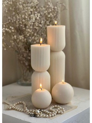 Lumieri Home Lumieri Candle El Yapımı Kokusuz Çokgen Yuvarlak Dekoratif Mum - Yuvarlak Mum– 4'lü