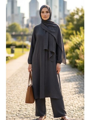 Aerobin Kumaş Tunik Pantolon Ikili Takım 4142-08 Antrasit