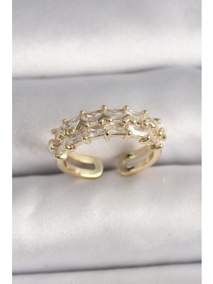 Inure Jewelry Pirinç Gold Renk Zirkon Taşlı Ayarlanabilir Yüzük