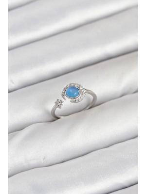 Inure Jewelry Pirinç Gümüş Renk Zirkon Taşlı Ay Yıldız Kadın Yüzük