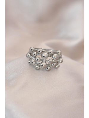 Inure Jewelry Ayarlamalı Silver Renk Metal Bombeli Boluncuk Model Yüzük