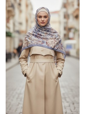 Çiçek Desenli Kehribar Şal 70357-06 Gri