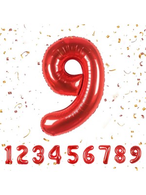 BenimMarifetlerim 9 Rakamı Kırmızı Folyo Balon 40 Inch 90 cm