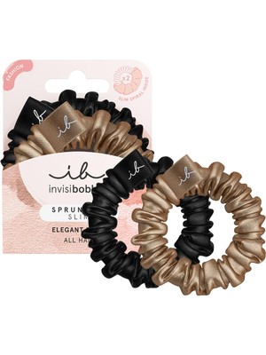Braventa Collection Invisibobble Slim Sprunchie 2li Saç Tokası - Altın ve Siyah Saten Kumaş