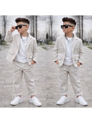 Kokoş Bebe Erkek Çocuk Pamuklu Keten Ceket Pantolon 2’li Takım -  3/10 Yaş - 31626