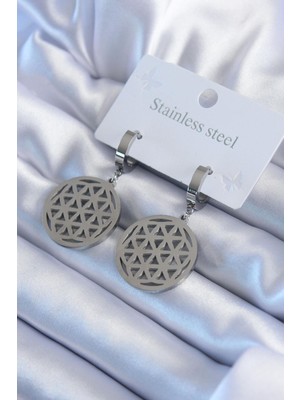 Inure Jewelry 316L Çelik Gümüş Renk Lotus Model Kadın Küpe