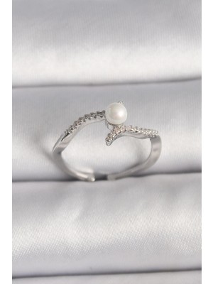 Inure Jewelry Pirinç Gümüş Renk Zirkon Taşlı Ayarlanabilir Yüzük