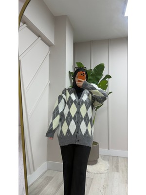 Semra İlhan Baklava Desenli Hırka Gri