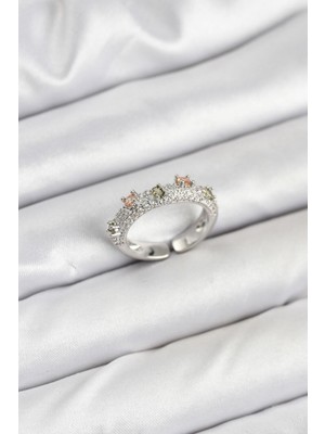 Inure Jewelry Pirinç Gümüş Renk Zirkon Taşlı Vintage Kadın Yüzük