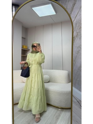 Semra İlhan Semra Ilhan Astarlı Şifon Elbise Düz Yeşil