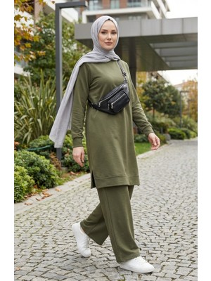 Sefa Merve Yırtmaç Detaylı Eşofman Takım 3083-14 Haki