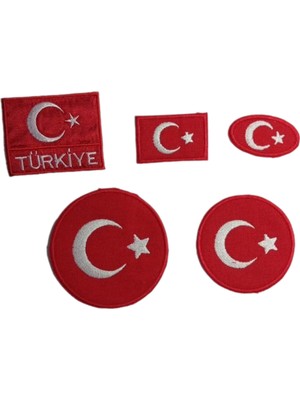 Be Beauty Türk Bayrağı 5'li Arma Seti - Ütüyle Yapışan Nakışlı Patch Paketi - Karışık Boyut ve Modeller