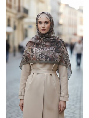 Çiçek Desenli Kehribar Şal 70357-02 Haki