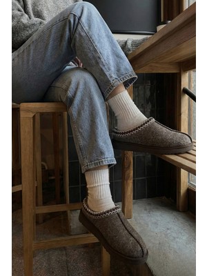 Marjin Kadın Içi Kürklü Düz Taban Önü Kapalı Günlük Kışlık Terlik Nesto Kahve