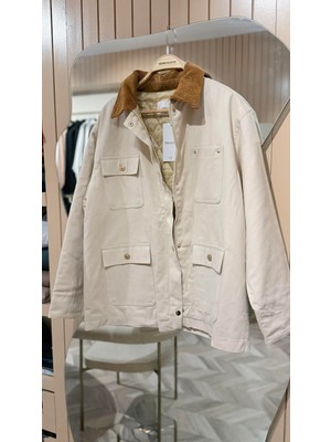 Touche Kadife Yaka Gabardin Ceket Bej