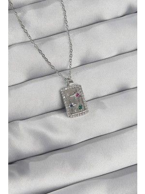 Inure Jewelry 316L Çelik Zincir Gümüş Renk Renkli Zirkon Taşlı Vintage Kolye