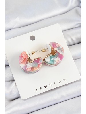 Inure Jewelry Pirinç Mermer Desenli Vintage Yarım Halka Model Gold Renk Kadın Küpe