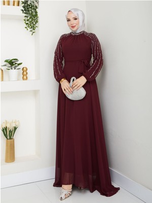 Hiramir Kadın Kolları Işlemeli Astarlı Abiye Elbise YZ2501