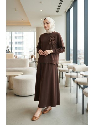 Fiyonk Detaylı Tunik Etek Ikili Takım 0237-02 Kahverengi