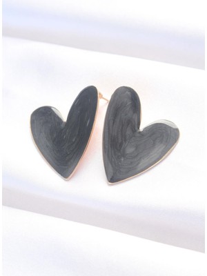 Inure Jewelry Siyah Renk Mineli Kalp Küpe