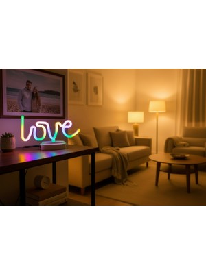 Neon Işıklı “love” Yazılı Masa Gece Lambası