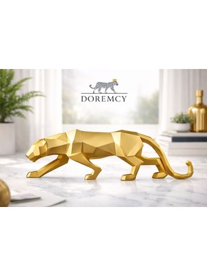 Doremcy Dekoratif  Kübik Jaguar Puma Beyaz Leopar Polyester Döküm Hediyelik Biblo