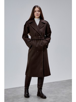 Bolivente Acı Kahve Regular Apolet Detaylı Kruvaze Kaşe Kaban