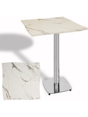 Dockers Dalgalı Kare Bistro Wermodin Masa 67X67 cm Tokyo Serisi (Kromnikel) - Afyon Mermer