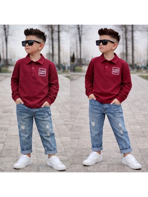 Kokoş Bebe Erkek Çocuk Oversize Polo Yaka Sweatshirt ve Kot Pantolon -  3/10 Yaş - 31625