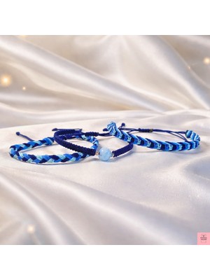 Crystal Atelier Sertifikalı Gerçek Akuamarin Doğal Taş Makrome Bileklik Seti - Ayarlanabilir El Yapımı Unisex Hediyelik Takı