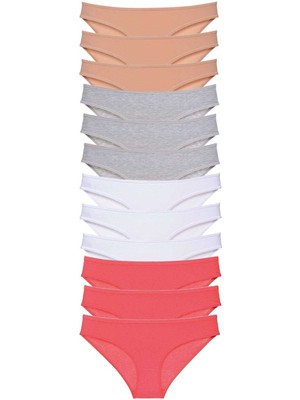 ModaSize 12 Adet Süper Eko Set Likralı Kadın Slip Külot Ten Gri Beyaz Fuşya