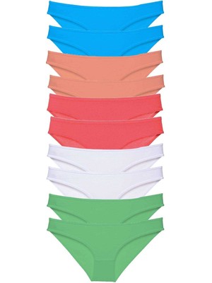 ModaSize 10 Adet Süper Eko Set Likralı Kadın Slip Beyaz Pudra Yeşil Fuşya Mavi