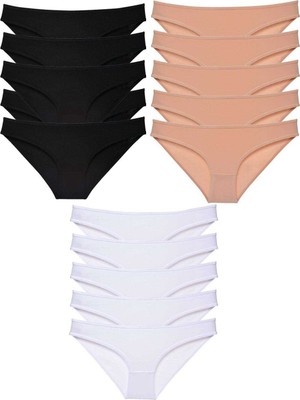 ModaSize 15 Adet Süper Eko Set Likralı Kadın Slip Külot Siyah Ten Beyaz