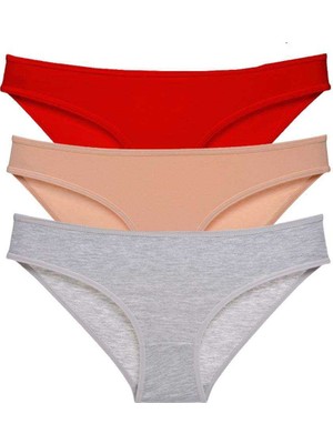 ModaSize 3 Adet Eko Set Likralı Kadın Slip Külot Kırmızı Ten Gri