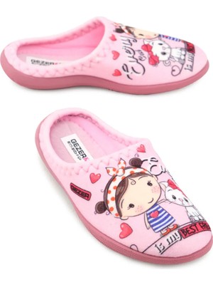 Gezer Kedi Desenli Kışlık Rahat Taban Kız Çocuk Ev Halı Terliği