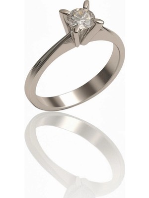 HAKAN GÜLER KUYUMCULUK Beyaz Altın Badem Tırnak Model Tektaş Yüzük ( 14TY00-30)