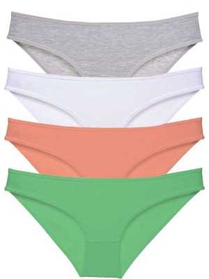 ModaSize 4 Adet Süper Eko Set Likralı Kadın Slip Külot Gri Beyaz Pudra Yeşil