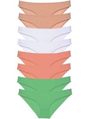 ModaSize 8 Adet Süper Eko Set Likralı Kadın Slip Külot Ten Beyaz Pudra Yeşil